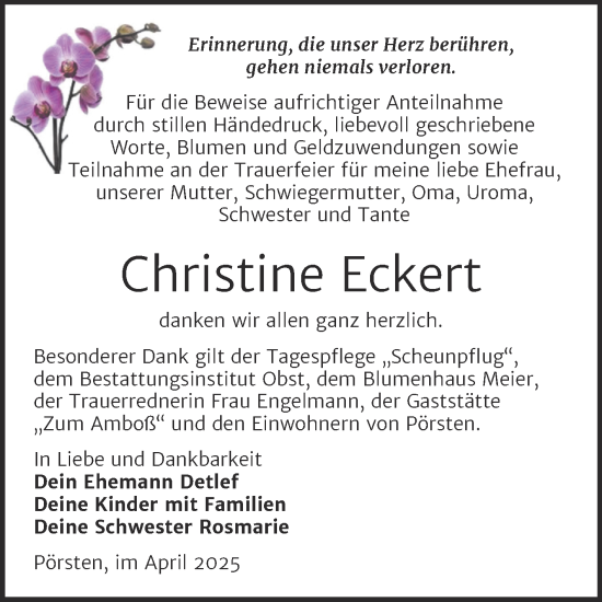 Traueranzeige von Christine Eckert von Trauerkombi Weißenfels