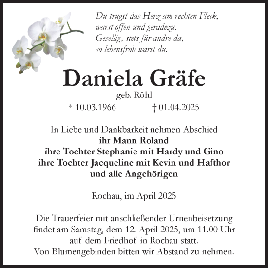 Traueranzeige von Daniela Gräfe von Volksstimme Altmark Ost