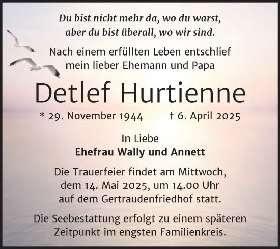 Traueranzeige von Detlef Hurtienne von Mitteldeutsche Zeitung Halle/Saalkreis