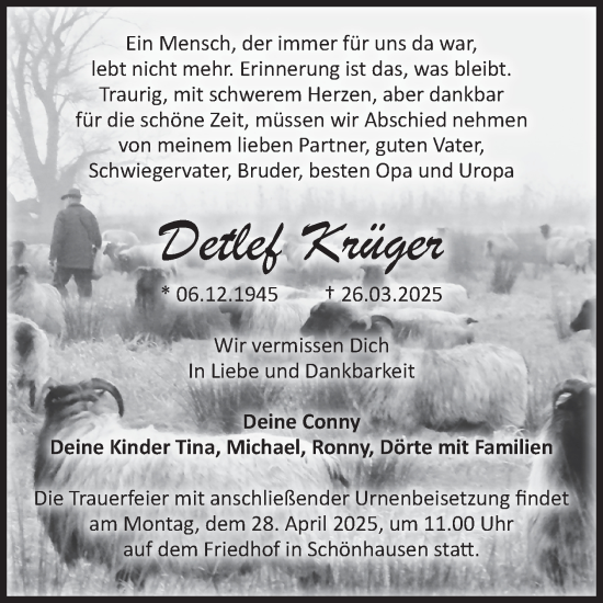 Traueranzeige von Detlef Krüger von Volksstimme Altmark Ost