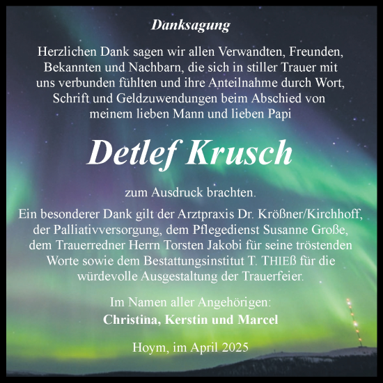 Traueranzeige von Detlef Krusch von Trauerkombi Aschersleben