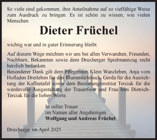 Traueranzeige von Dieter Früchel von Volksstimme Oschersleben/Wanzleben
