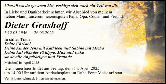 Traueranzeige von Dieter Grashoff von Trauerkombi Quedlinburg