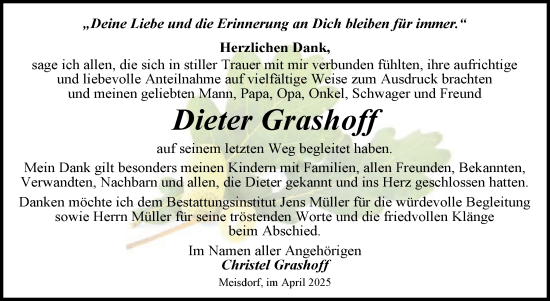 Traueranzeige von Dieter Grashoff von Trauerkombi Quedlinburg