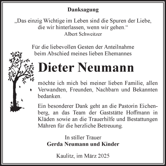 Traueranzeige von Dieter Neumann von Volksstimme Altmark West