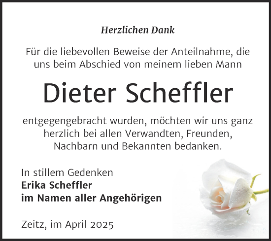 Traueranzeige von Dieter Scheffler von Trauerkombi Zeitz