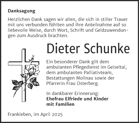 Traueranzeige von Dieter Schunke von Trauerkombi Merseburg