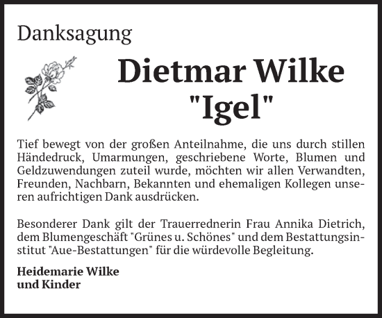Traueranzeige von Dietmar Wilke von Volksstimme Magdeburg