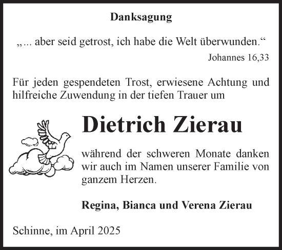 Traueranzeige von Dietrich Zierau von Volksstimme Altmark Ost