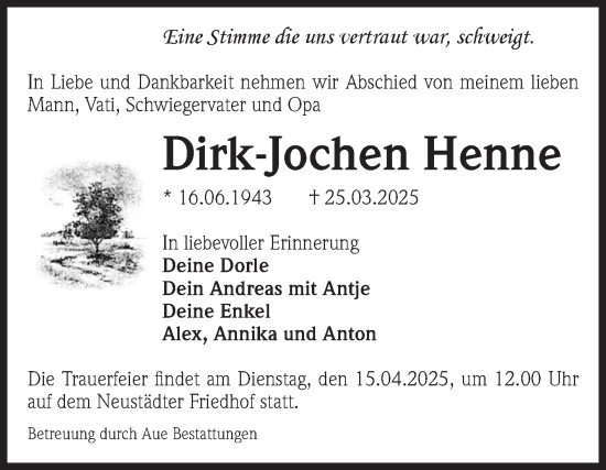 Traueranzeige von Dirk-Jochen Henne von Volksstimme Magdeburg