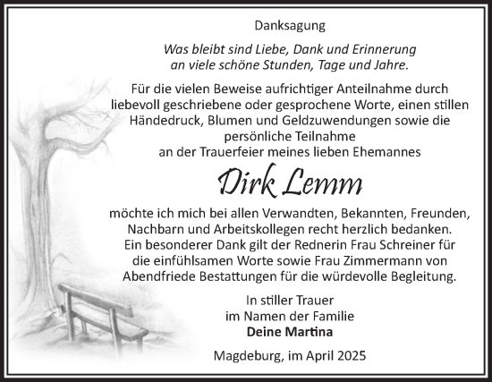 Traueranzeige von Dirk Lemm von Volksstimme Magdeburg