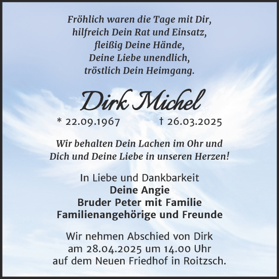 Traueranzeige von Dirk Michel von Trauerkombi Bitterfeld