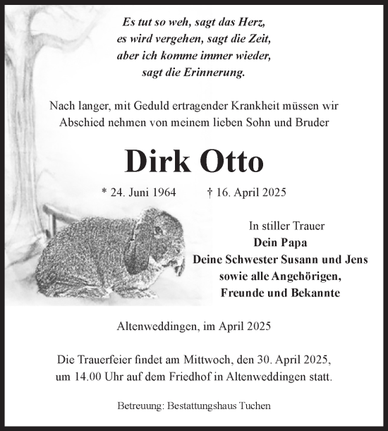 Traueranzeige von Dirk Otto von Volksstimme Oschersleben/Wanzleben
