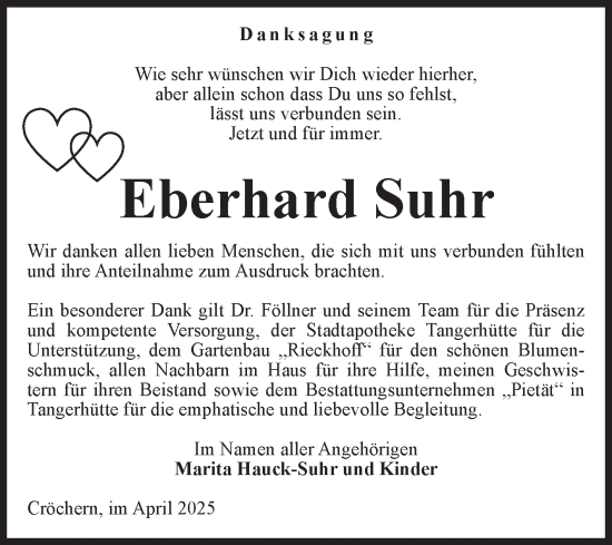 Traueranzeige von Eberhard Suhr von Volksstimme Haldensleben/Wolmirstedt
