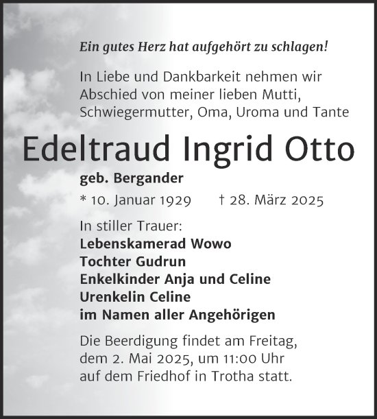 Traueranzeige von Edeltraud Ingrid Otto von Mitteldeutsche Zeitung Halle/Saalkreis