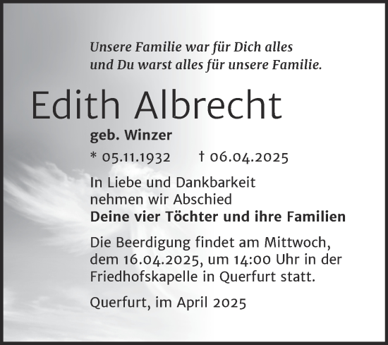 Traueranzeige von Edith Albrecht von Trauerkombi Merseburg
