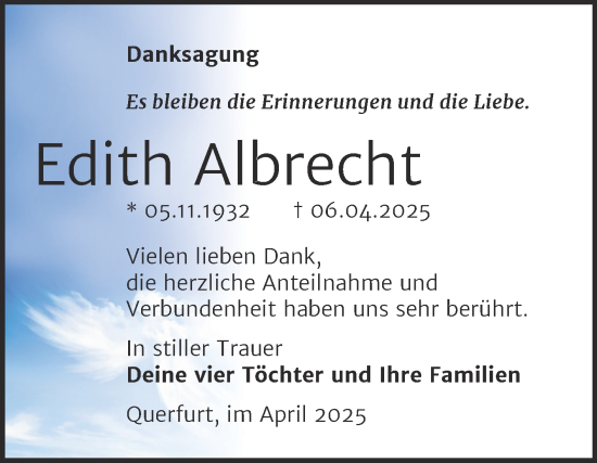 Traueranzeige von Edith Albrecht von Trauerkombi Merseburg