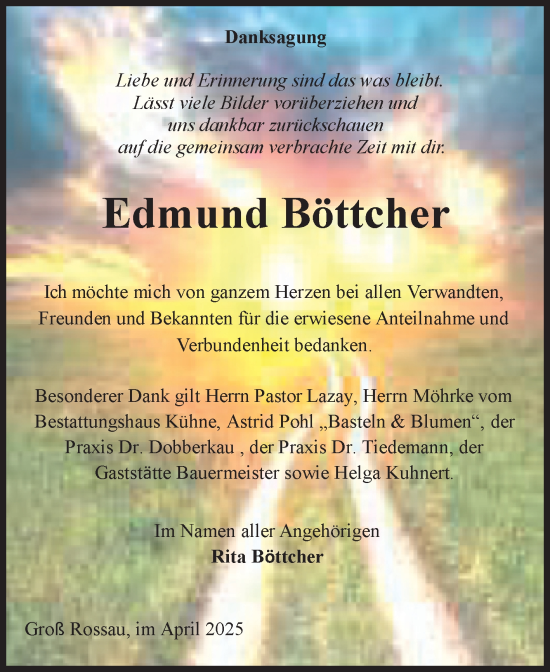 Traueranzeige von Edmund Böttcher von Volksstimme Altmark Ost