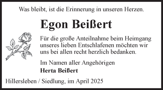 Traueranzeige von Egon Beißert von Volksstimme Haldensleben/Wolmirstedt