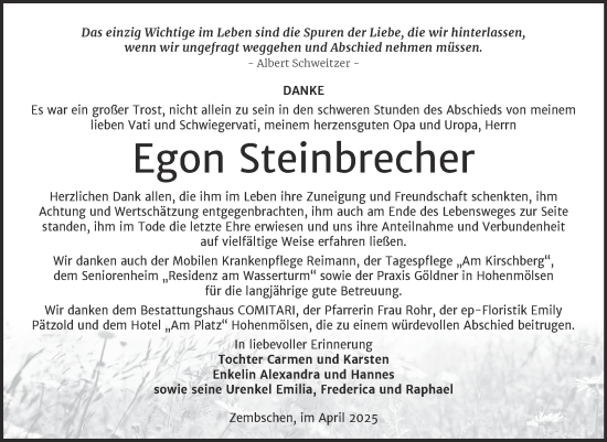 Traueranzeige von Egon Steinbrecher von Trauerkombi Weißenfels