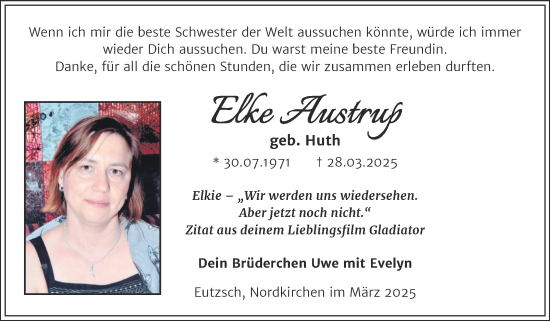 Traueranzeige von Elke Austrup von Trauerkombi Wittenberg