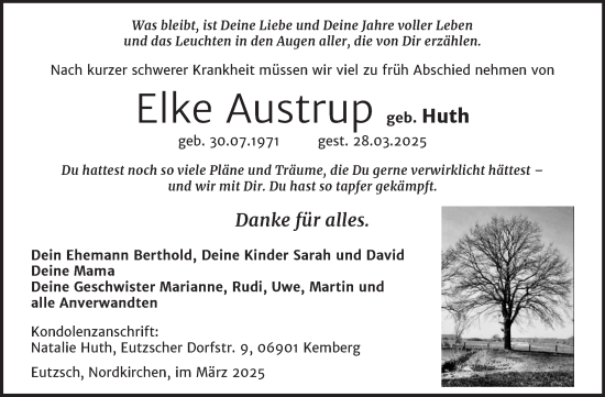 Traueranzeige von Elke Austrup von Trauerkombi Wittenberg