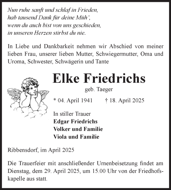 Traueranzeige von Elke Friedrichs von Volksstimme Haldensleben/Wolmirstedt