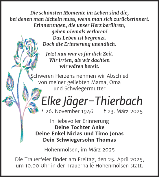 Traueranzeige von Elke Jäger-Thierbach von Trauerkombi Weißenfels