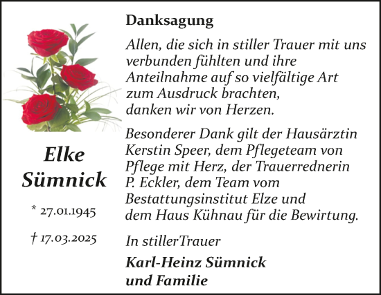 Traueranzeige von Elke Sümnick von Trauerkombi Dessau