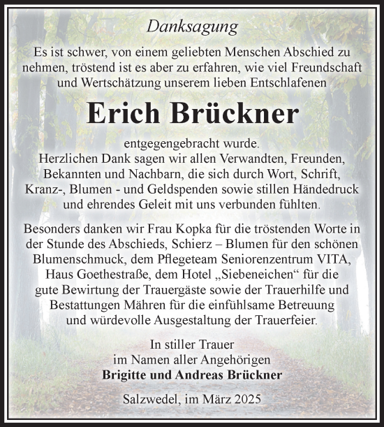 Traueranzeige von Erich Brückner von Volksstimme Altmark West