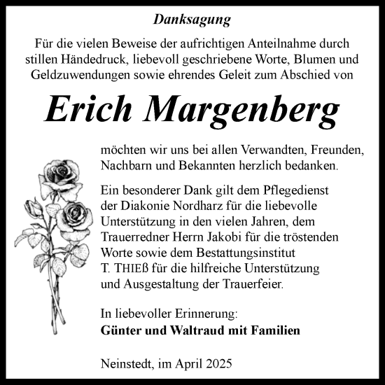Traueranzeige von Erich Margenberg von Trauerkombi Quedlinburg