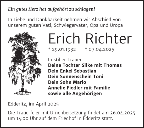 Traueranzeige von Erich Richter von Trauerkombi Köthen