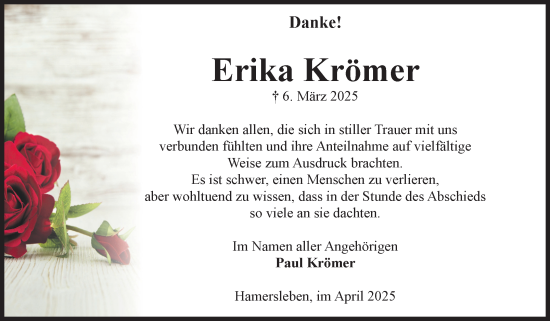 Traueranzeige von Erika Krömer von Volksstimme Oschersleben/Wanzleben