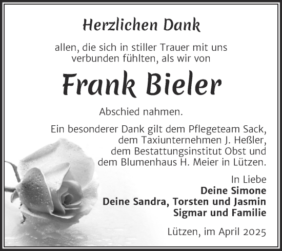 Traueranzeige von Frank Bieler von Trauerkombi Weißenfels