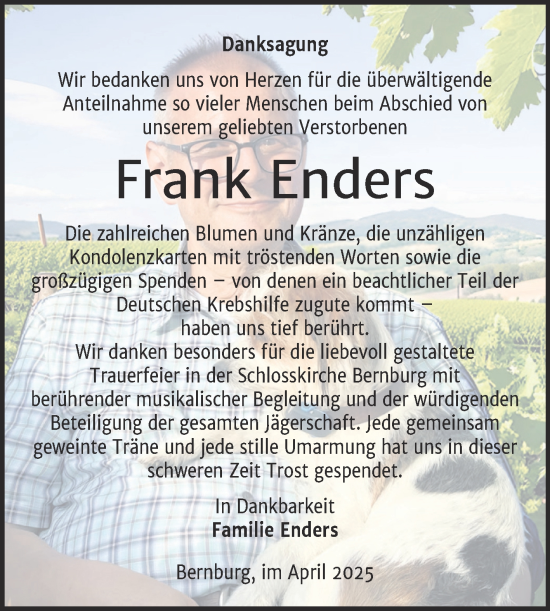 Traueranzeige von Frank Enders von Trauerkombi Bernburg