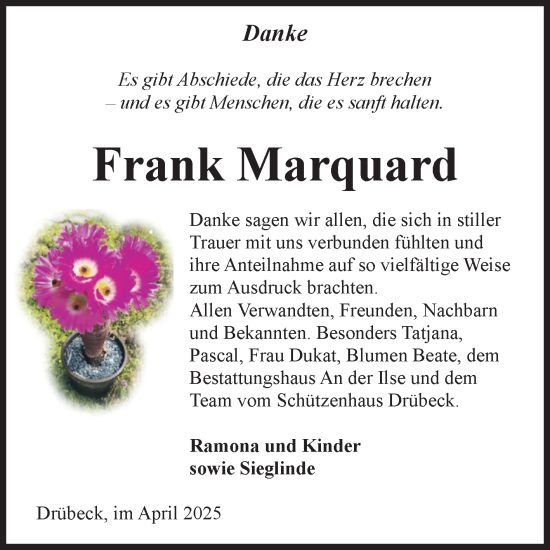 Traueranzeige von Frank Marquard von Volksstimme Wernigerode