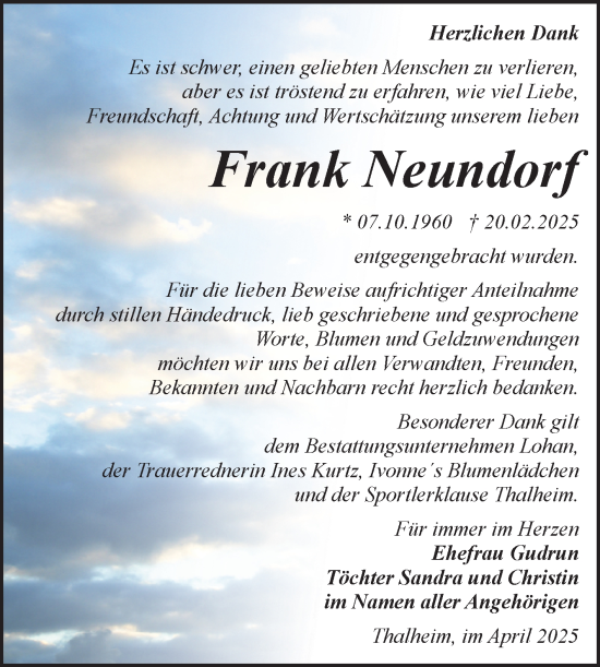 Traueranzeige von Frank Neundorf von Trauerkombi Bitterfeld