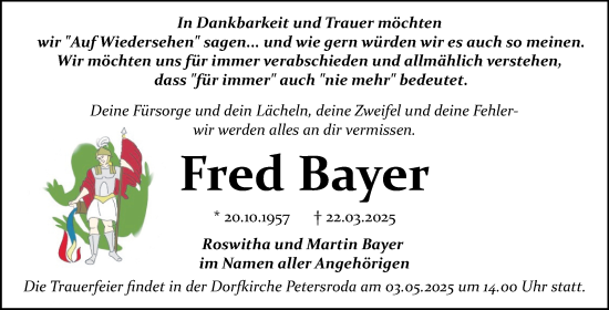 Traueranzeige von Fred Bayer von Trauerkombi Bitterfeld