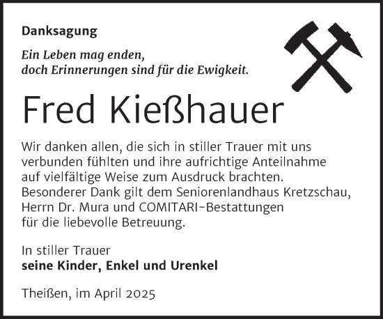 Traueranzeige von Fred Kießhauer von Trauerkombi Zeitz