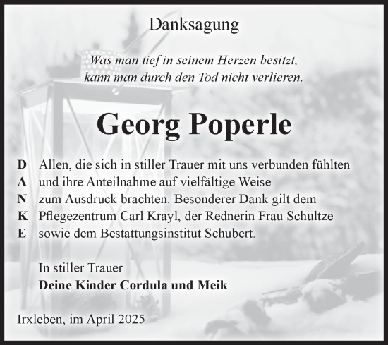 Traueranzeige von Georg Poperle von Volksstimme Magdeburg