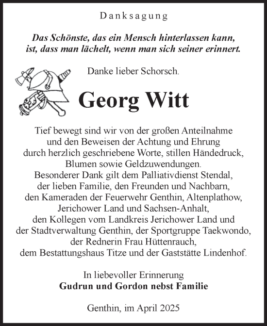 Traueranzeige von Georg Witt von Volksstimme Burg/Genthin