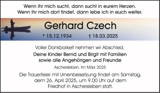 Traueranzeige von Gerhard Czech von Trauerkombi Aschersleben