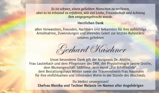 Traueranzeige von Gerhard Kaschner von Trauerkombi Bitterfeld