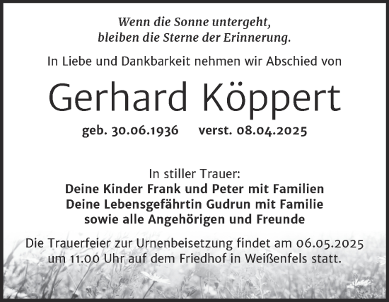 Traueranzeige von Gerhard Köppert von Trauerkombi Weißenfels