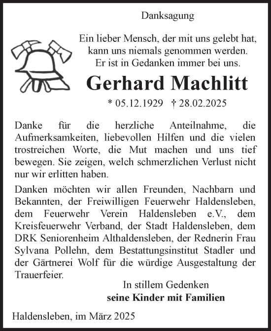 Traueranzeige von Gerhard Machlitt von Volksstimme Haldensleben/Wolmirstedt