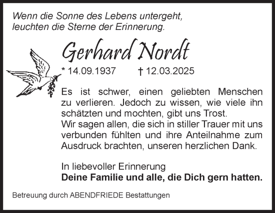 Traueranzeige von Gerhard Nordt von Volksstimme Magdeburg