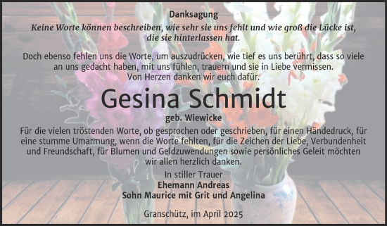 Traueranzeige von Gesina Schmidt von Trauerkombi Weißenfels