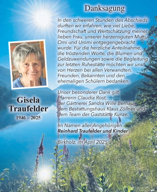 Traueranzeige von Gisela Traufelder von Volksstimme Altmark Ost