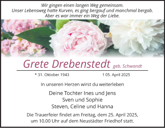 Traueranzeige von Grete Drebenstedt von Volksstimme Magdeburg