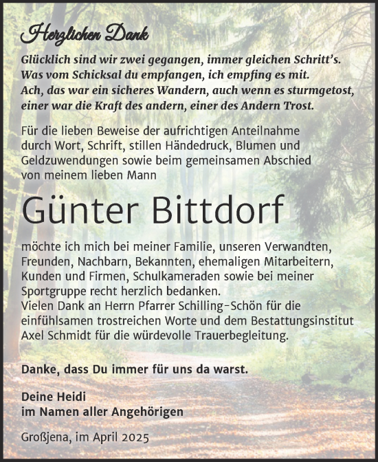 Traueranzeige von Günter Bittdorf von Super Sonntag Naumburg/Nebra
